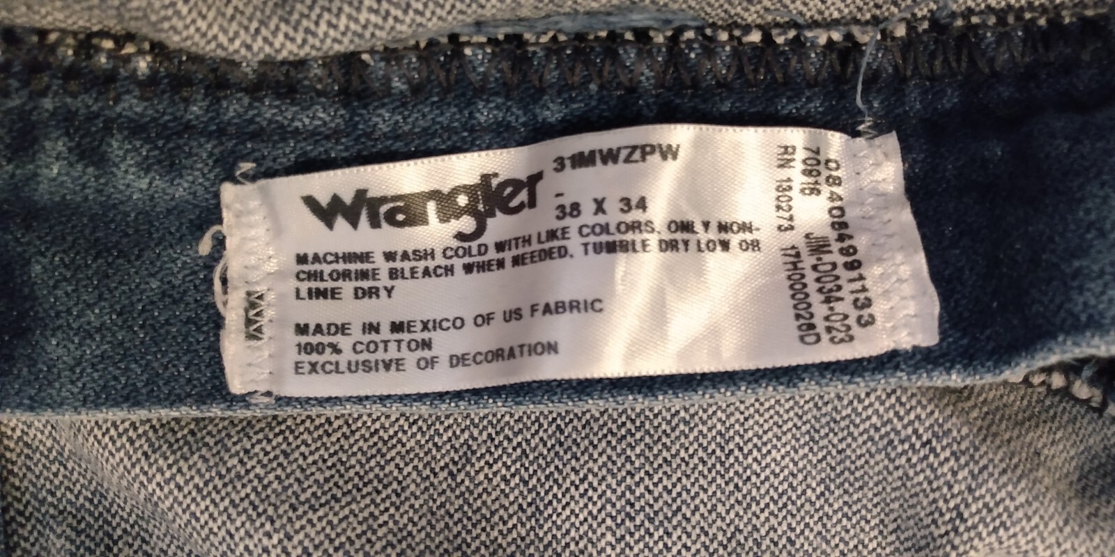 Wrangler 31MWZPW Dark Denim Jeans Tag Size 38x34 Cowboy Stained