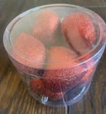 Valentines Day Red Glittered Heart Ornaments 8pcs Container Brand