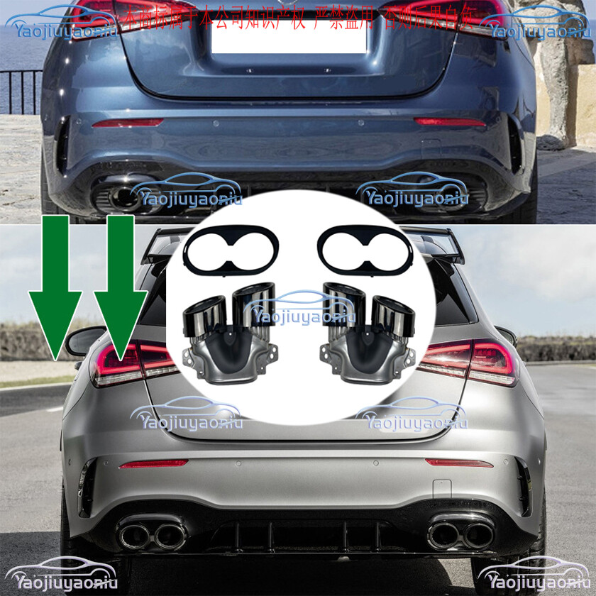 Black Rear Exhaust Tips Muffler Pipe For Benz A class A35 Updated to A45 2019-22