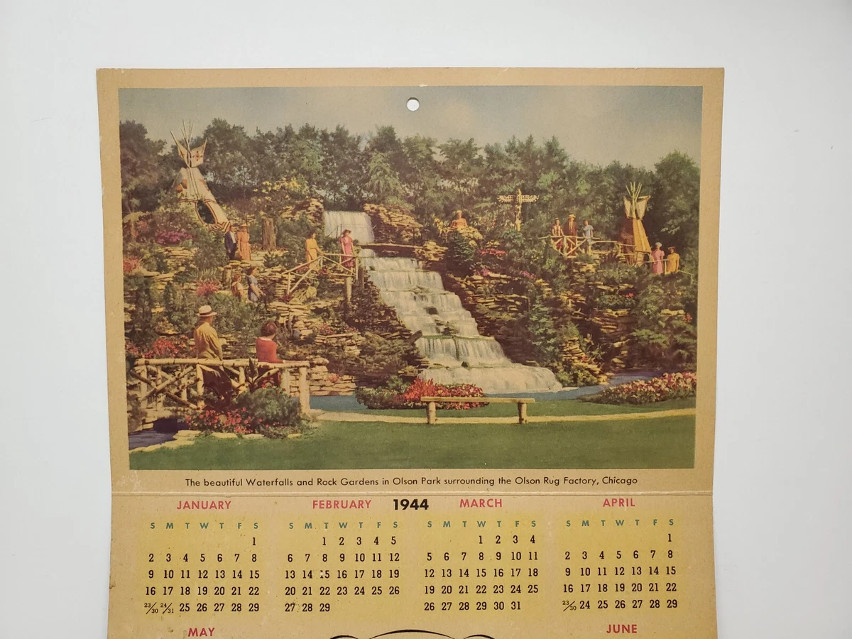 Vintage Olson Rug Co 1944 Calendar Lake St Germaine WI Olsen Park Chicago  IL | eBay