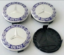 4 PC Mercedes Benz Wheel Center Caps Emblem Blue and Chrome Hubcaps 75MM U