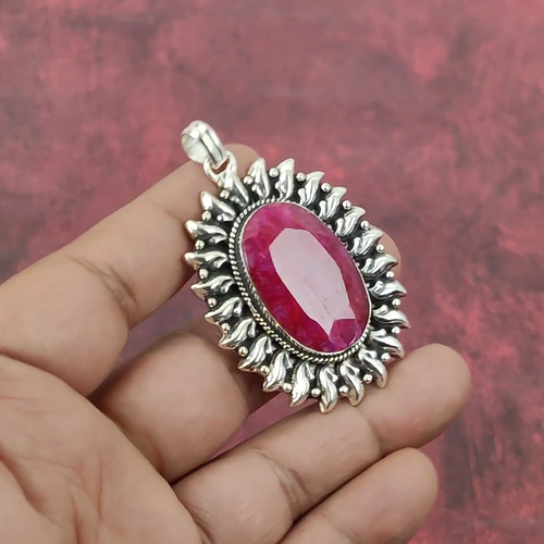 Ruby Gemstone Handmade 925 Sterling Silver Pendant Jewelry - Video 1 of 1