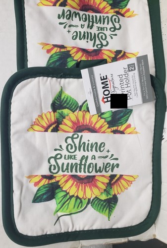 Set aus 2 gleich bedruckten Küche Topflappen (7"x7") GLÄNZEND WIE EINE SONNENBLUME, grün, HG - Bild 2 von 6