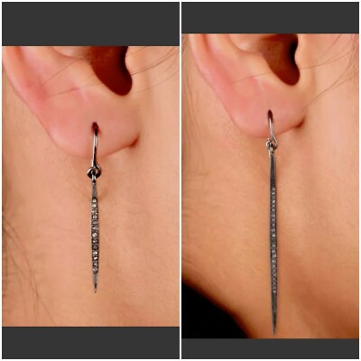 Pavé Diamant Spike Bar Haken Ohrringe 925 Sterlingsilber 2 Größen (6 Paare)