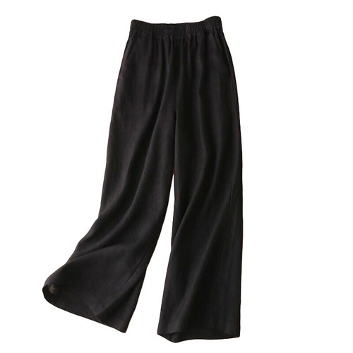 Damen Sommer Baumwolle Leinen Weites Bein Hose Atmungsaktiv Locker Gerades Bein Hose - Bild 42 von 44