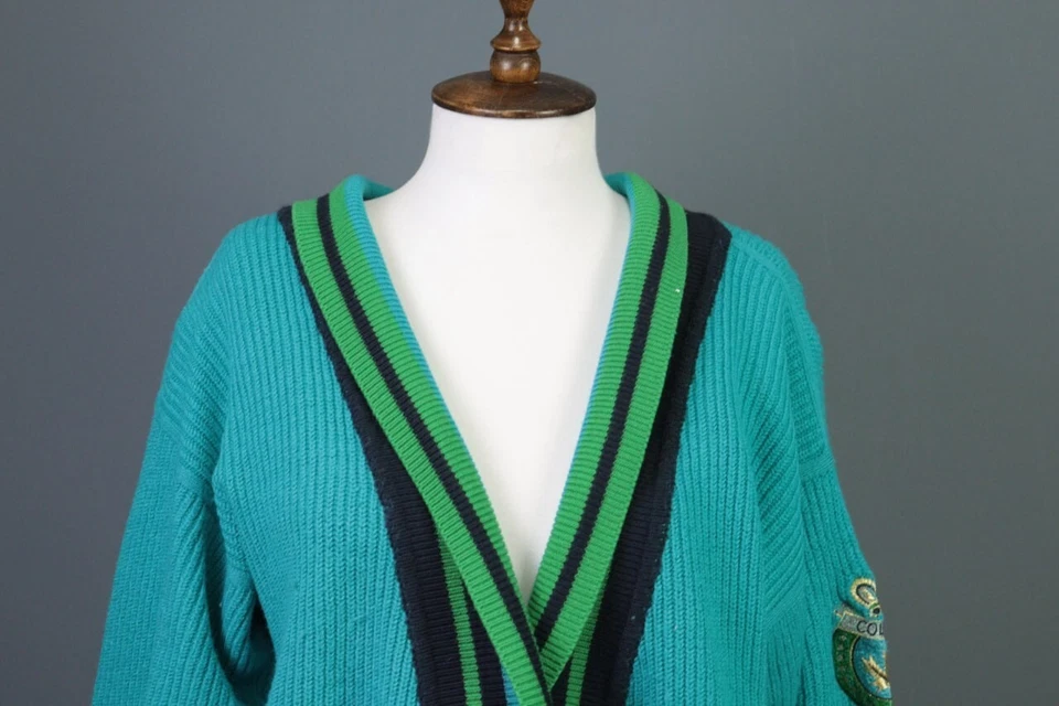 Suéter Cárdigan Mondi Azul Universitario Vintage Lana Tejido 3 Botones Talla 38/M Foto 2 de 4