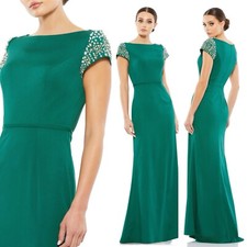 NWT MAC DUGGAL 55718 BEADED CAP SLEEVE BATEAU COLUMN In Emerald DRESS 14 55718