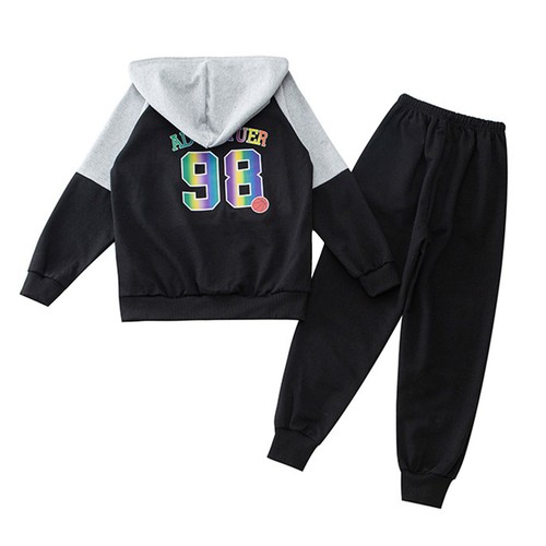 Boys Tracksuit Outfits Hooded Sports Two-Piece Zipper Sweatshirt Color Block - Picture 14 of 30