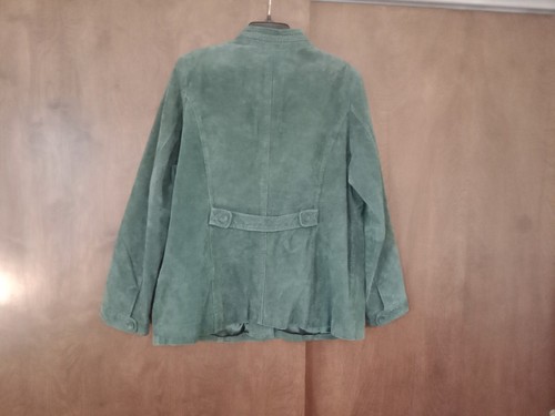 Dennis Basso Green Suede Moto Jacket Fully Lined Braided Accents Pockets Size L - Picture 2 of 9
