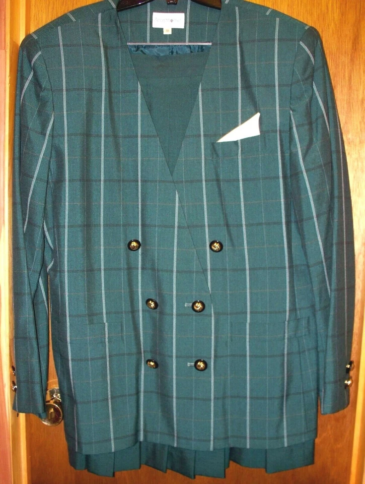 NUEVO TRAJE DE NEGOCIOS PROFESIONAL MUJER 2 PIEZAS, TALLA 18 CAZADOR VERDE CUADROS Foto 3 de 4