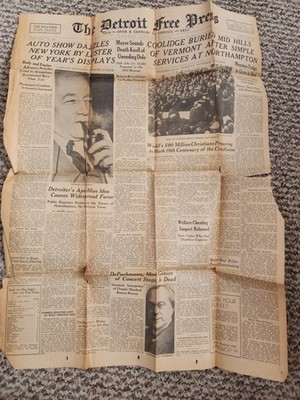 1933 Detroit Free Press Newspaper Calvin Coolidge Death Burial Original Vintage