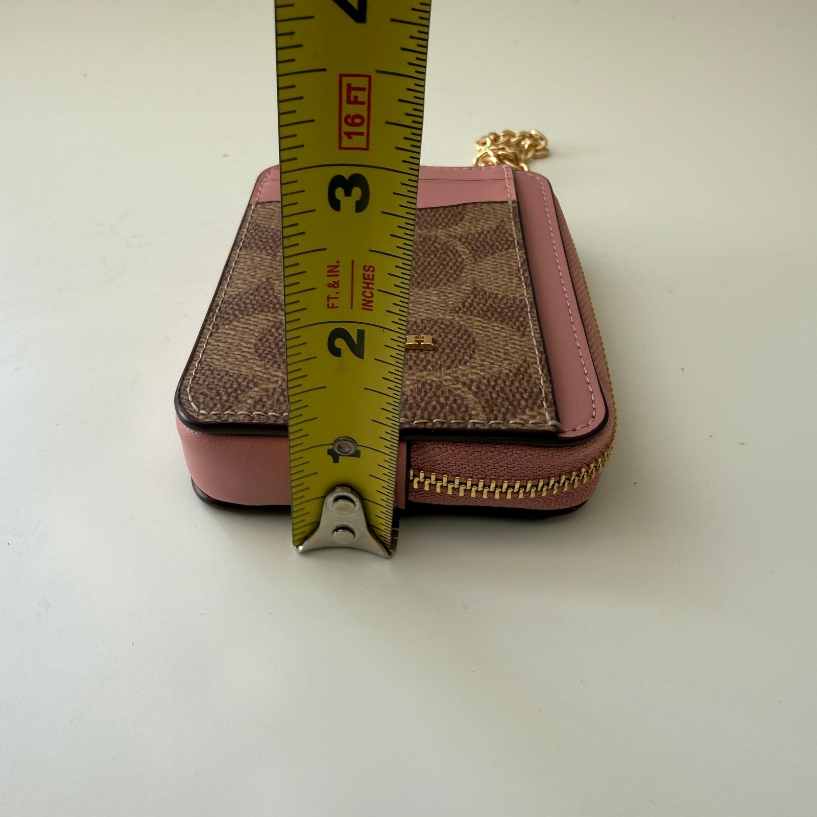 Coach Zip Card Case Tan Dusty Pink Signature Canvas CW883 Wallet | eBay