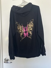 Women’s Black Butterfly Effect Hoodie size M Workout Activewear Grunge Alt 