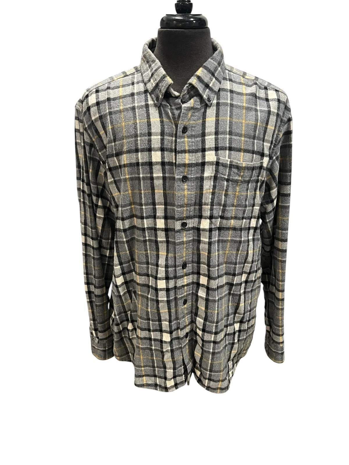 LL Bean Mens Traditional Fit Large Reg Gray Plaid Flannel Shirt Long Sleeve