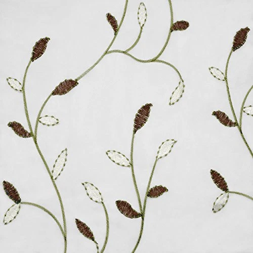  Wavy Leaves, Embroidered Window Curtain with Grommets, Extra Wide Single  - Image 3 of 4