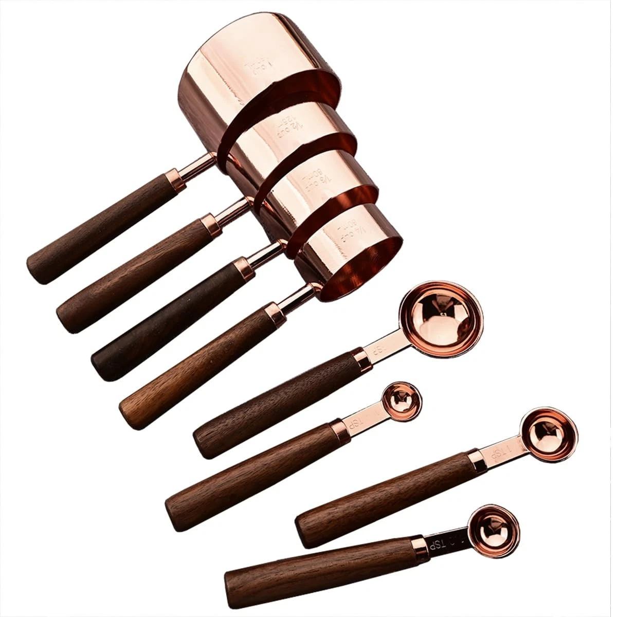 8 pieces Rose Gold Copper Measuring Cups Set and Measuring Spoons Set with Sc...