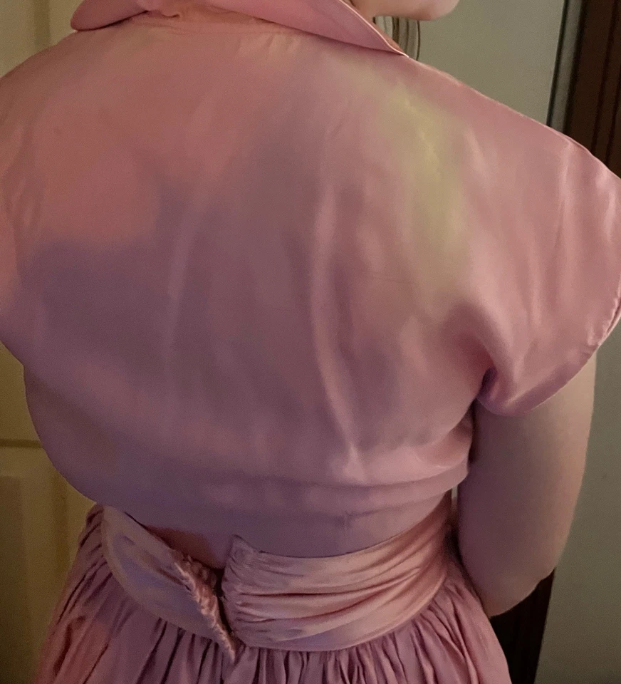 Auténtico vestido formal rosa vintage principios de los años 50 talla pequeña Foto 4 de 4