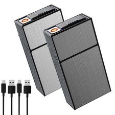 2 Pack Cigarette Case with USB Rechargeable Lighter 100s King Size 100mm