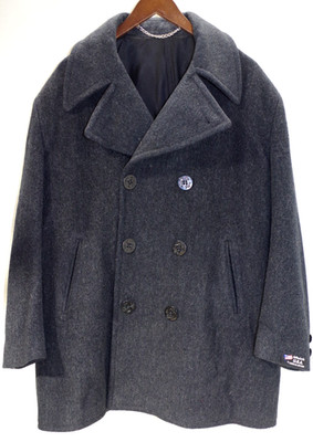 E7 Vintage John Weitz Wool Flannel Coat Mens 46 Charcoal Gray Marled D/B Jacket