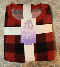 Target Stars Above Thermal Waffle Knit 2Pc Pajama PJ Set Red  Black Plaid L NWT