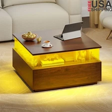 LED Coffee Table W/ 4 Drawers Acrylic Living Room Storage Modern Furniture New