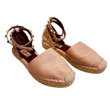 Alpargata plana Valentino para mujer talla 6 rosa con acento Rockstud de cuero D’Orsay