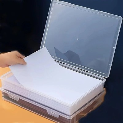 A4 Clear Plastic Storage Box Flip Top Lid Desktop Organizer Office Document Case