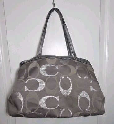 Coach Signature Gray/Silver Metallic Shoulder Bag Zip Lined