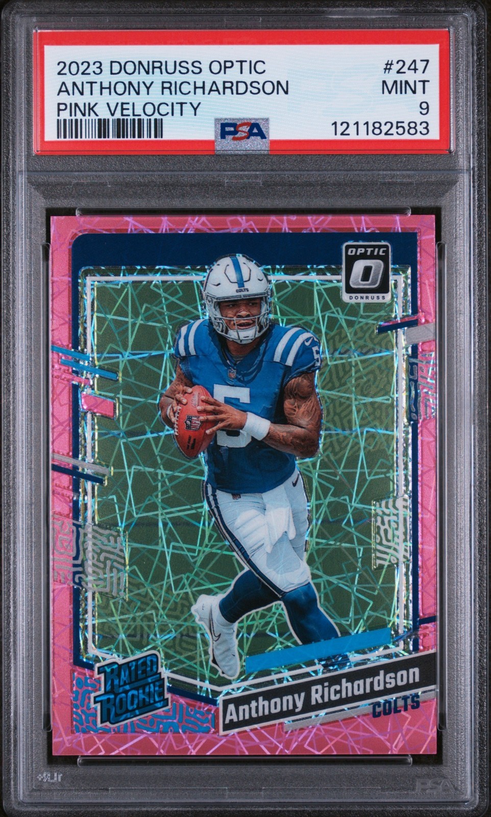 2023 Donruss Optic Rated Rookie Anthony Richardson #247 Pink Velocity /79 PSA 9