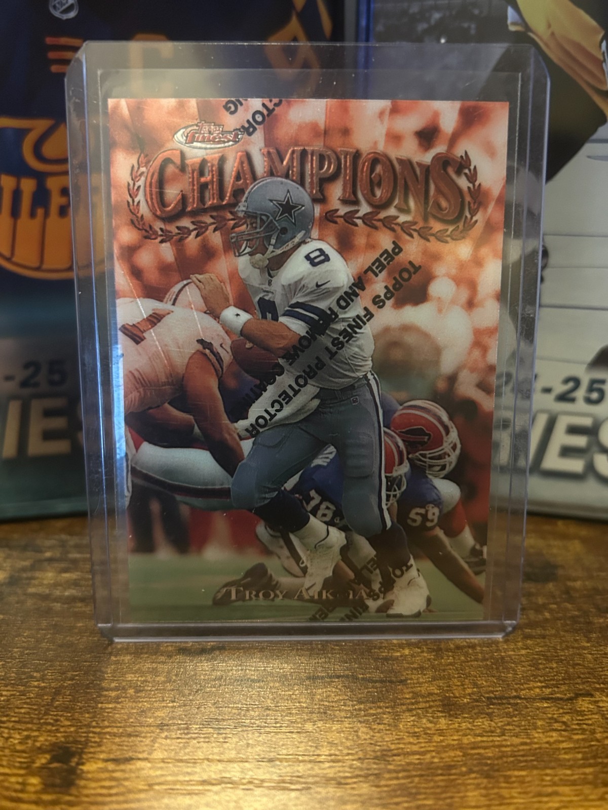 1997 TOPPS FINEST TROY AIKMAN CHAMPIONS REFRACTOR w/COATING #180