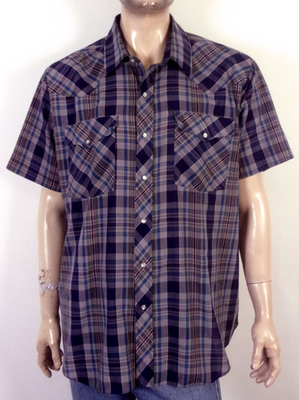 #ad vintage 80s 90s Williams Bay Gray Navy Beige Plaid Western Shirt Snap 2X 19 $10.39