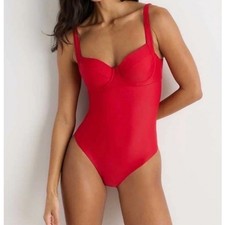 quince italian underwire one-piece bathing suit in cherry red, women size small
