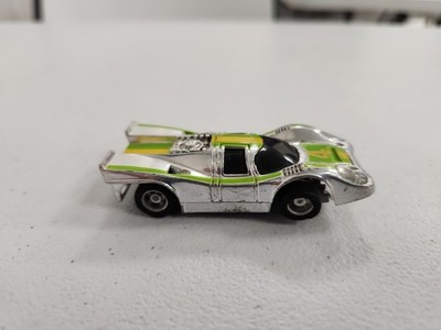 Vintage Tyco HO Slot Car Porsche 917 #4, Chrome/Lime Green Cruve Hugger