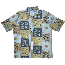 Folk Mens Geometric Abstract Block Print Short Sleeve Button Down Shirt Size 4