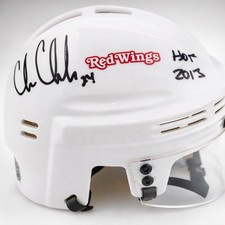 🏒Chris Chelios Detroit Red Wings Mini Helmet AUTO JSA Certified HOF 2013 🔥