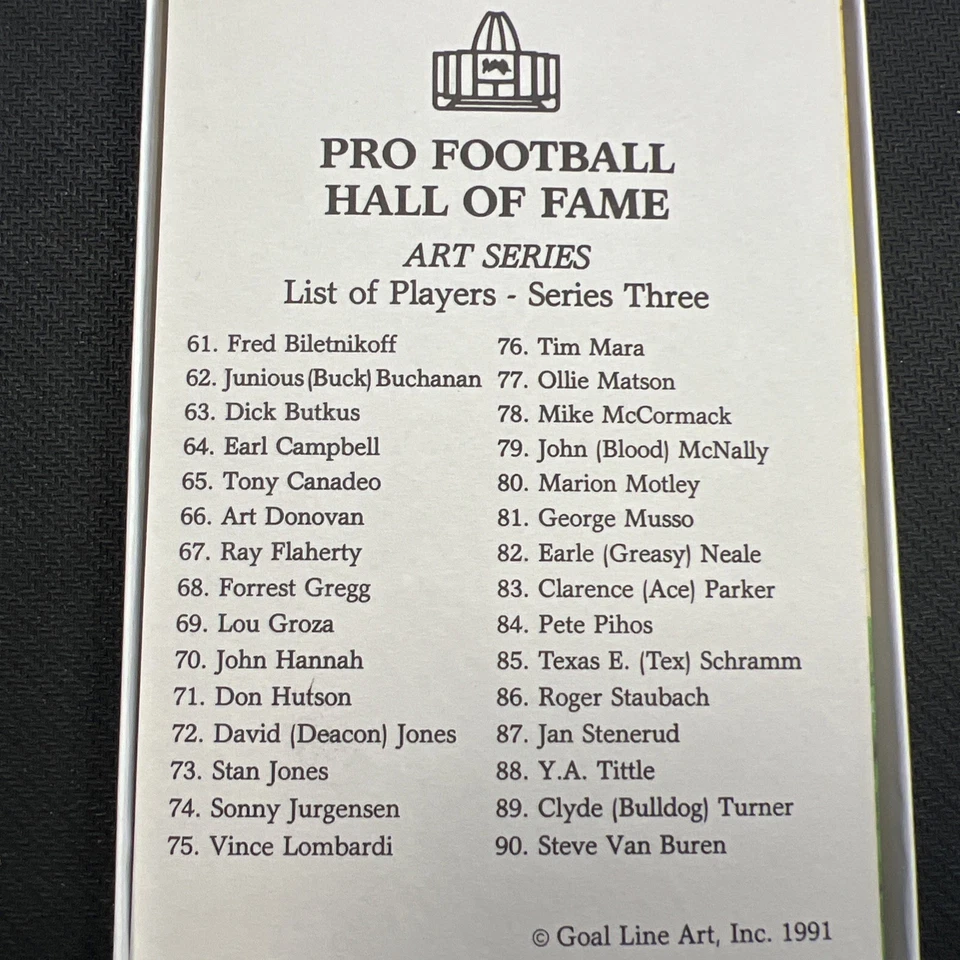 1991 Goal Line Art Pro Football Hall Of Fame Series 3 1759/5000 Set - Image 2 of 4