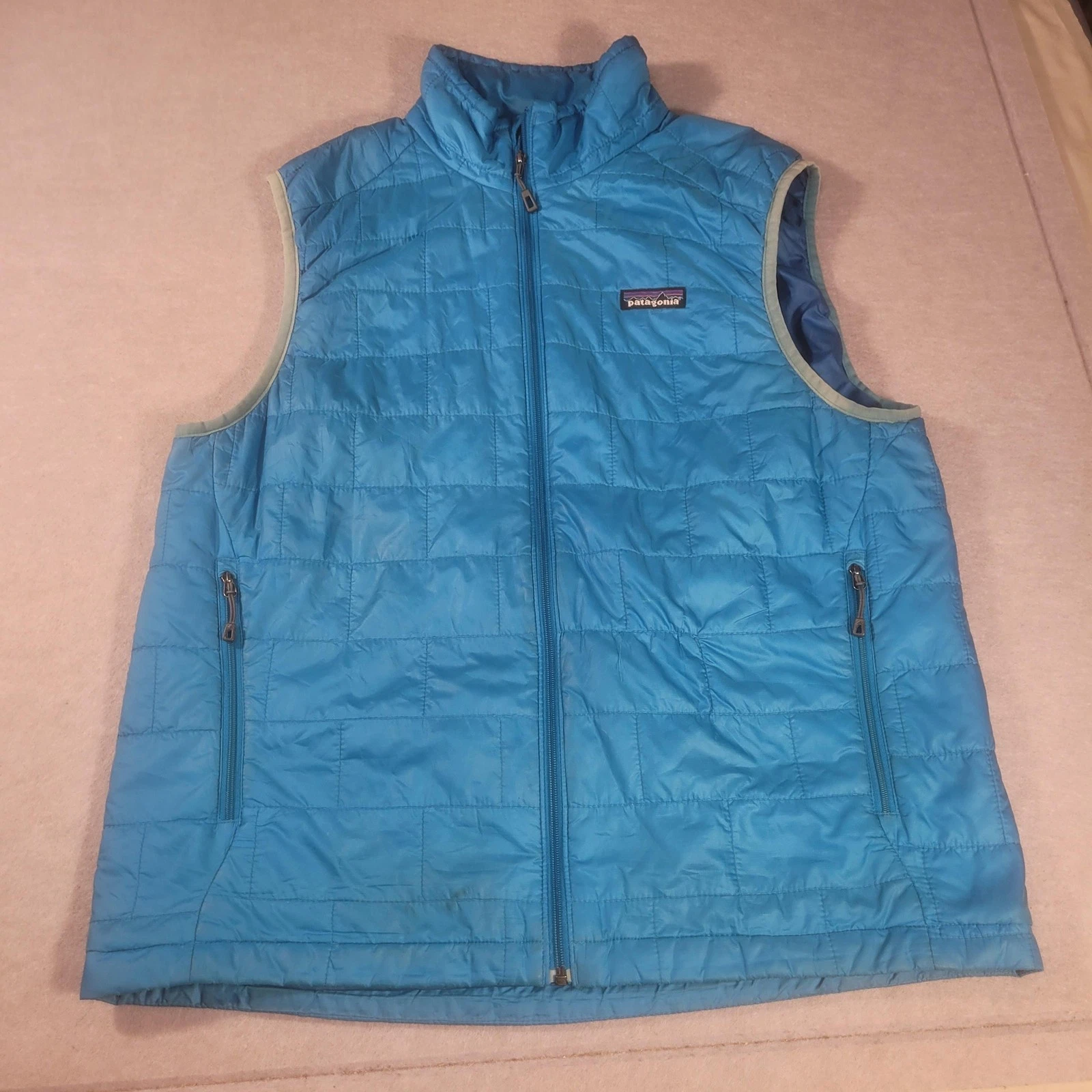 Patagonia PrimaLoft Vest Mens Medium Blue Quilted Insulated Full Zip Lightweight