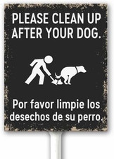 Bilingual Clean up after Your Pets Aluminum Sign, Please Pick up after Your Dog