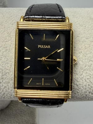 #ad Pulsar By Seiko V701 X042 New Battery Mens Tank Watch 25MM 7.5quot; Leather Band $34.99