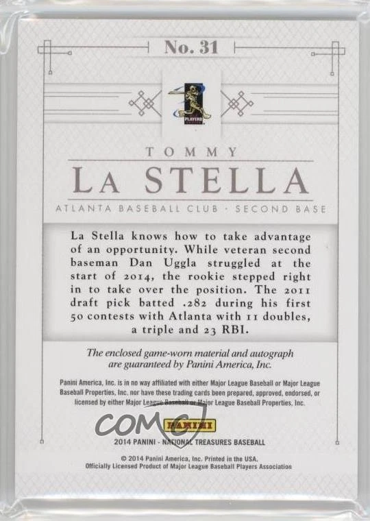 2014 National Treasures Rookie Silhouette Green /5 Tommy La Stella #31 Auto RC - Image 2 of 2