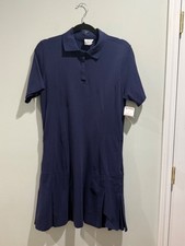 NWT Sage Collective Pro Shop Navy Blue Cotton Pleated Tennis Polo Dress Large