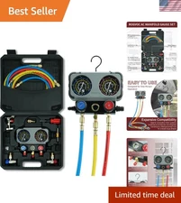 Heavy-Duty HVAC Manifold Gauge Set for R134a R410a R12 R22 - 5FT Hoses Included