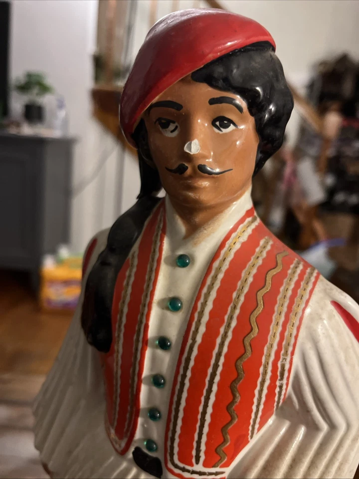 Винтажный Metaxa Греческий Ликер Декантер Бутылка Италия Пустой Греческий человек с ручной росписью - Изображение 3 из 4