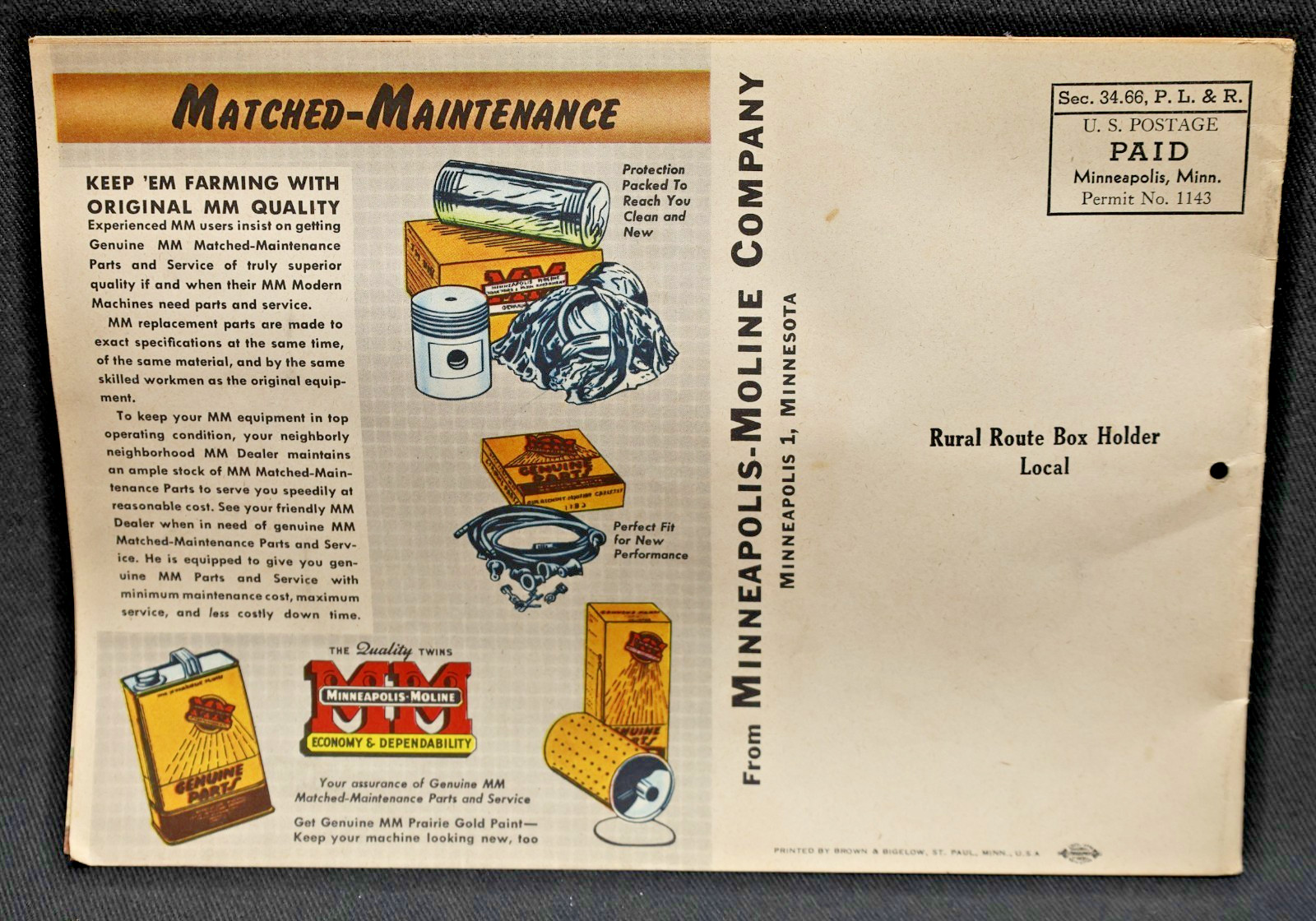 1951 Minneapolis Moline Tractors Farm Advertising Calendar - Peru, Indiana