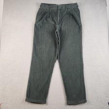 Vintage Corduroy Pants Men's 36x32 Green Cuffed Pleated Relaxed Retro 90s Y2K