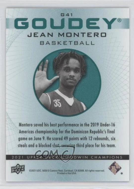2021 Upper Deck Goodwin Champions Goudey Platinum Emerald Wave /10 Jean Montero - Image 2 of 2