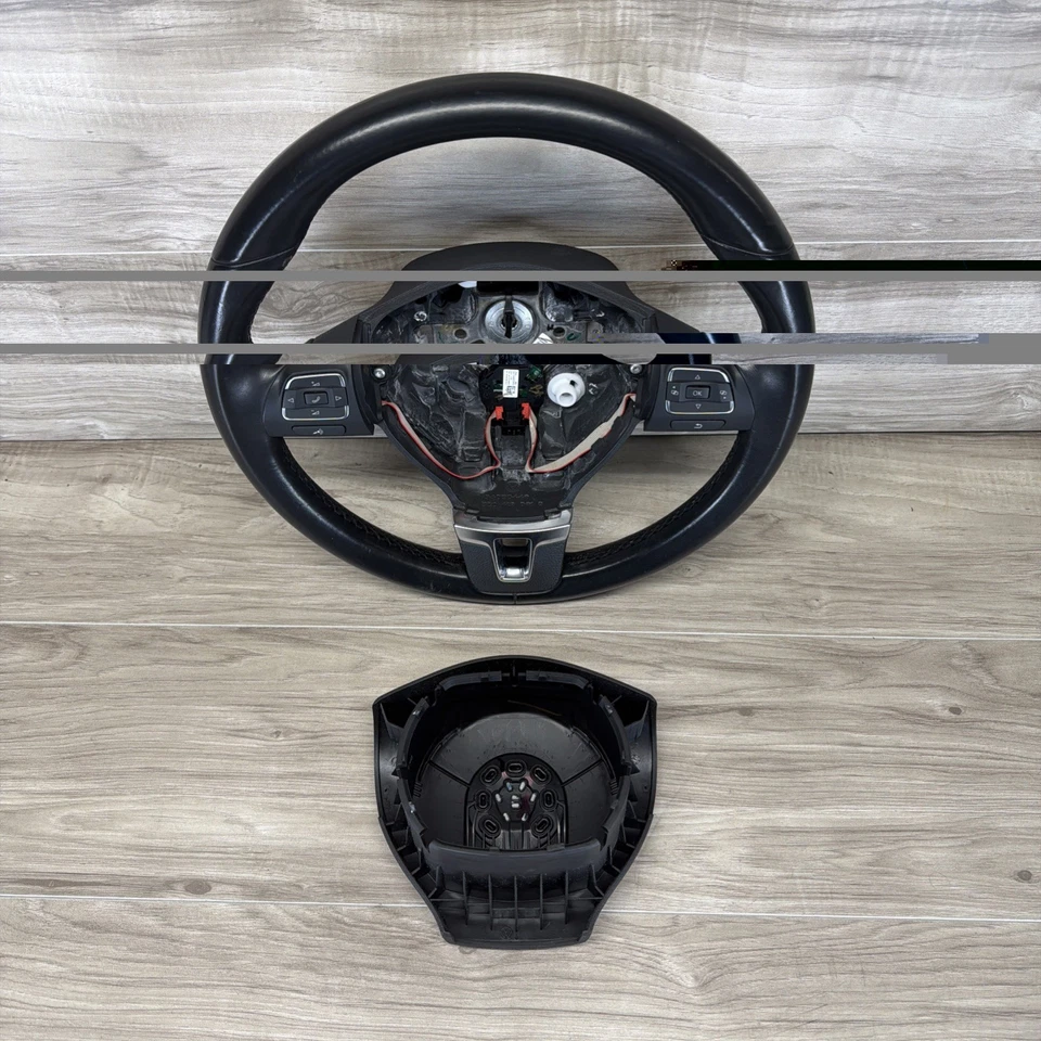 Leather Steering Wheel 10-14 VW Golf Jetta Sportwagen MK6 - 5C0 419 091 AK - Image 3 of 4