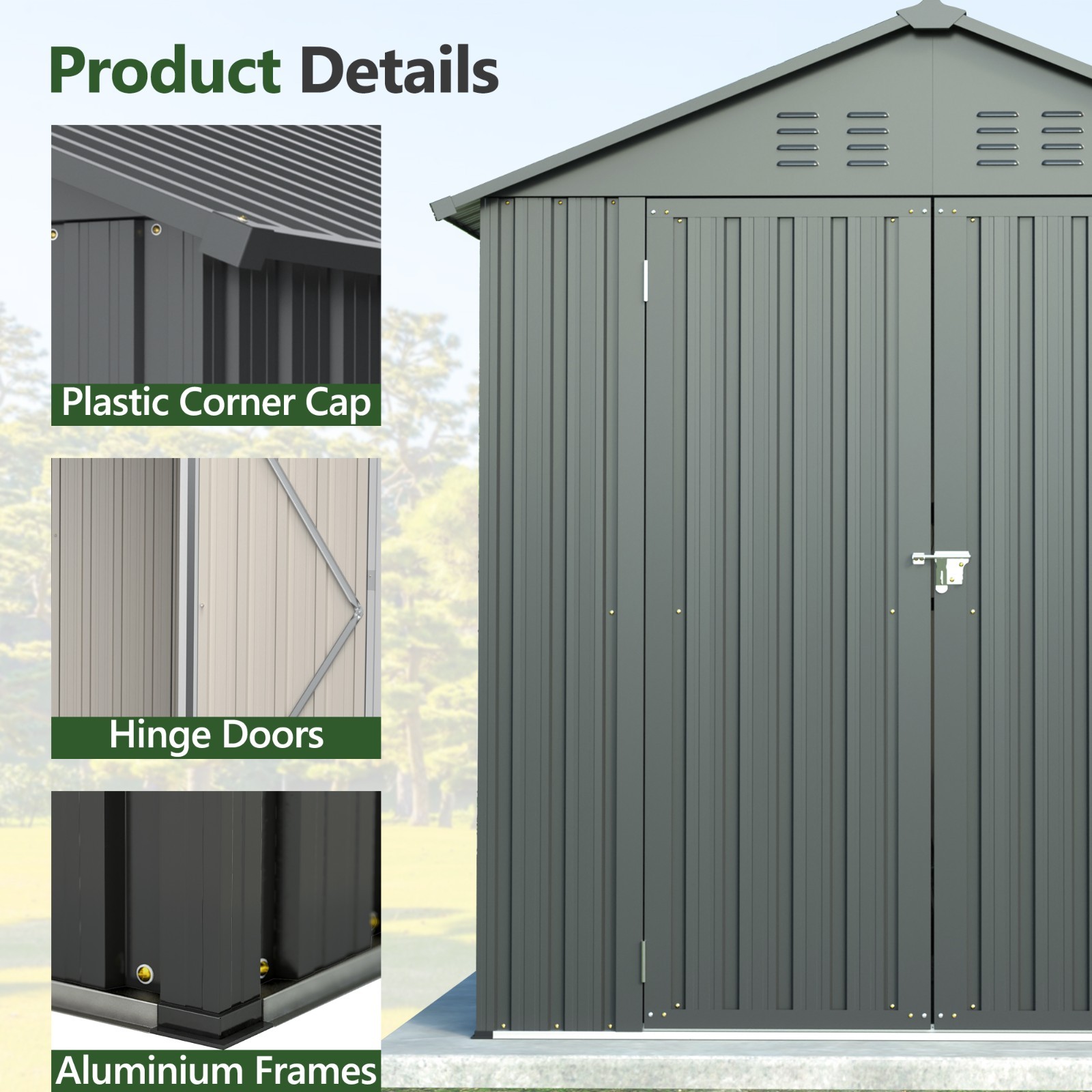 6'x6' Metal Outdoor Storage Shed Heavy Duty Garden Shed w/ Floor Kit & Window