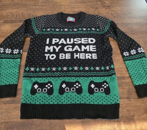 I Paused My Game To Be Here Boy's Ugly Holiday Christmas Sweater Large