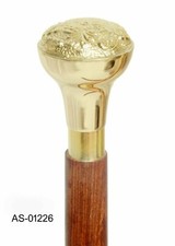 Bastone da passeggio in ottone design stile antico canna manico testa di gatt...